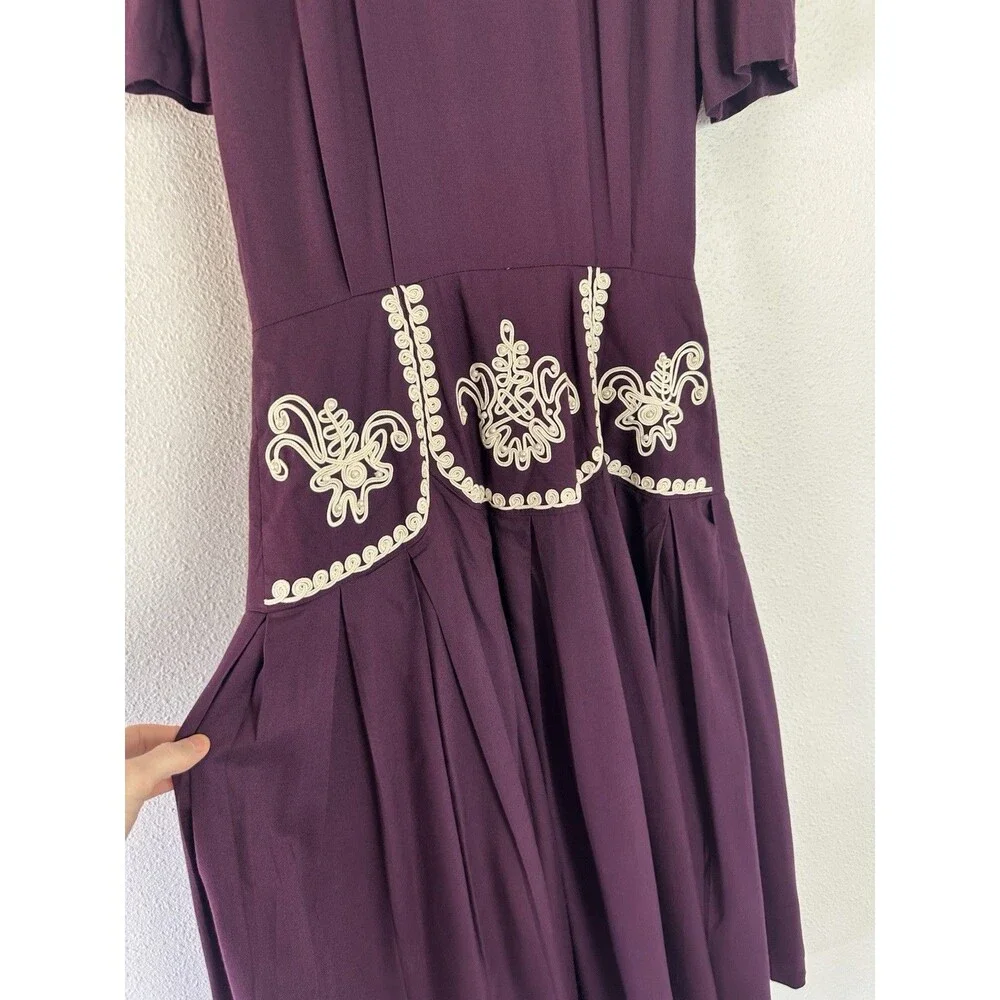 Vintage 80s Plaza South Purple Cottage core Prairie Dress White Lace Detail 10